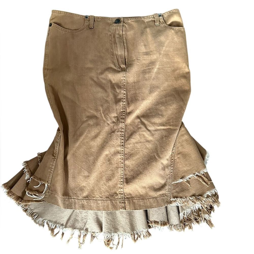 Plein Sud Asymmetrical Tan Skirt with Frayed Hem Size 4